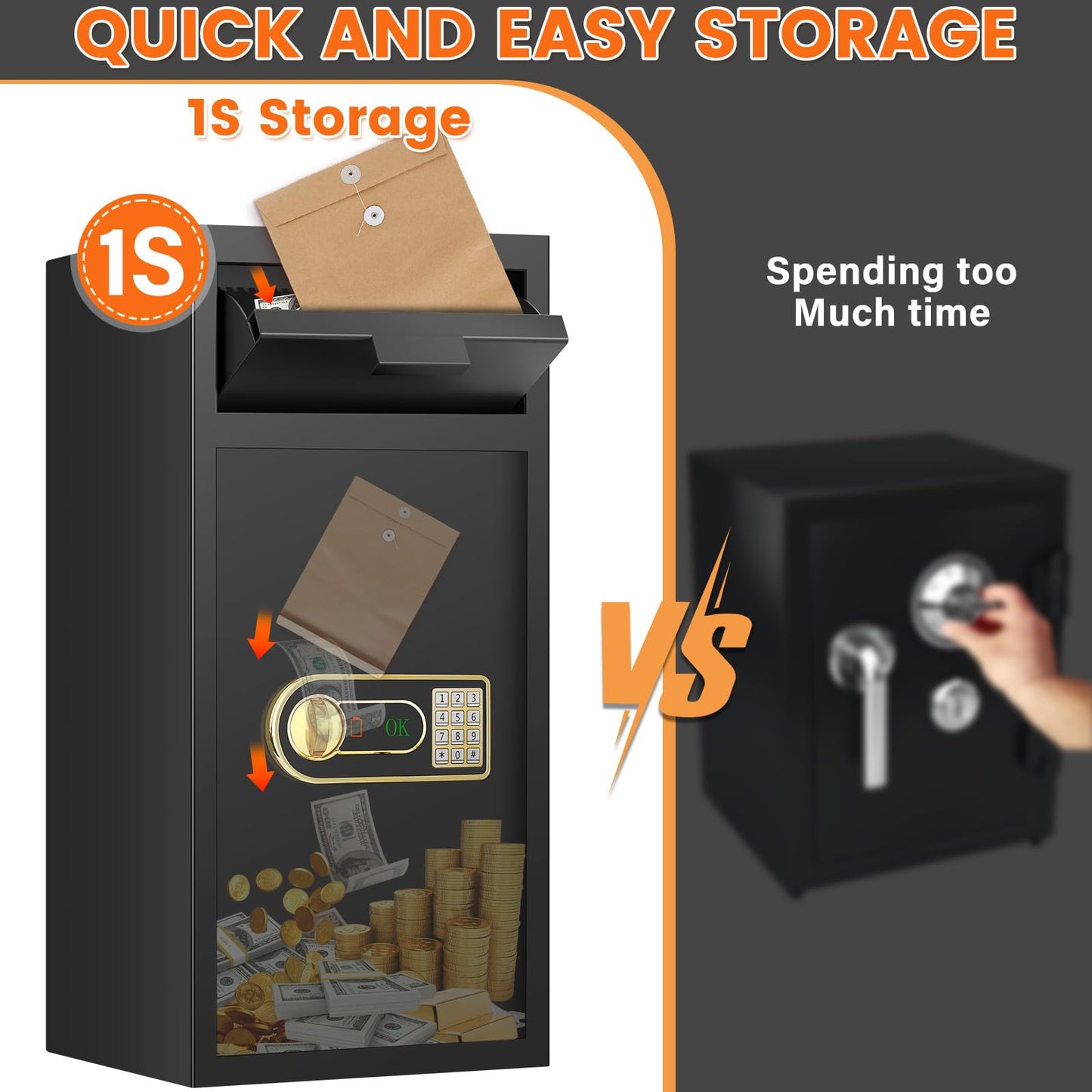 31.5"H Large Drop Safe Box for Business, Anti-Theft Depository Safe with Drop Slot, Digital Keypad, Spare Key and Removable Shelf, Heavy-duty Commercial Safes for Business Cash Documents Home