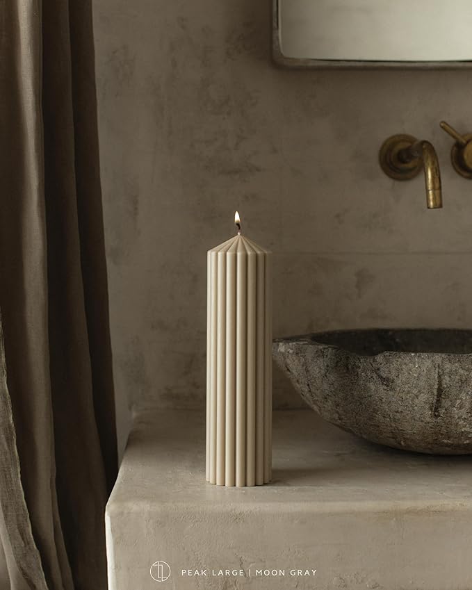LAWA Ribbed Peak Pillar Candle - Large Beautiful Handmade Pillar Scented Soy Wax Candle Elegant Bubble Aesthetic Candle Housewarming Gift Home Room Shelf Decor Idea Moon Gray (Large)