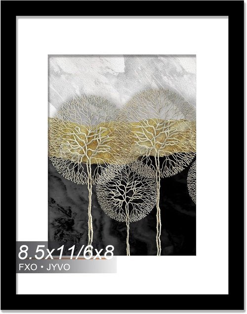 Fxojyvo Picture Frame - Lightweight 8.5x11" Display for Photos 6x8" with Mat or 8.5x11" Without Mat - Black