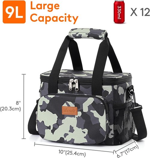 Lifewit Insulated Lunch Bag - Soft Cooler Tote for Adults | Camouflage, 12-Can Capacity (9L)