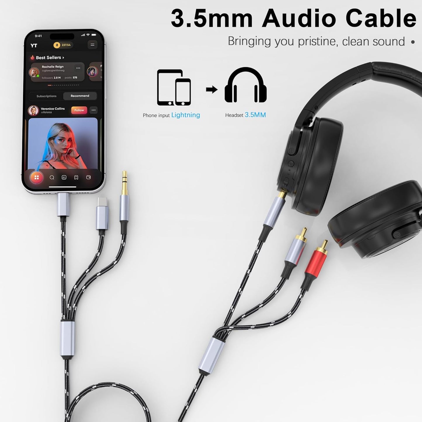3.5mm Adapter,(3 1 MP3 HDTV(10FT) to RCA Cable, Lightning to RCA Male to Aux Audio Adapter HiFi Sound Headphone Jack