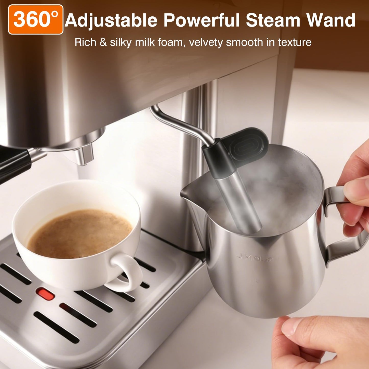 Sorgente Espresso Machine 20 Bar, Stainless Steel Coffee Maker with Milk Frother, 1350W with Fast-Heating System, Innovative Coffee Grounds Filter, Espresso Machines for Home Barista