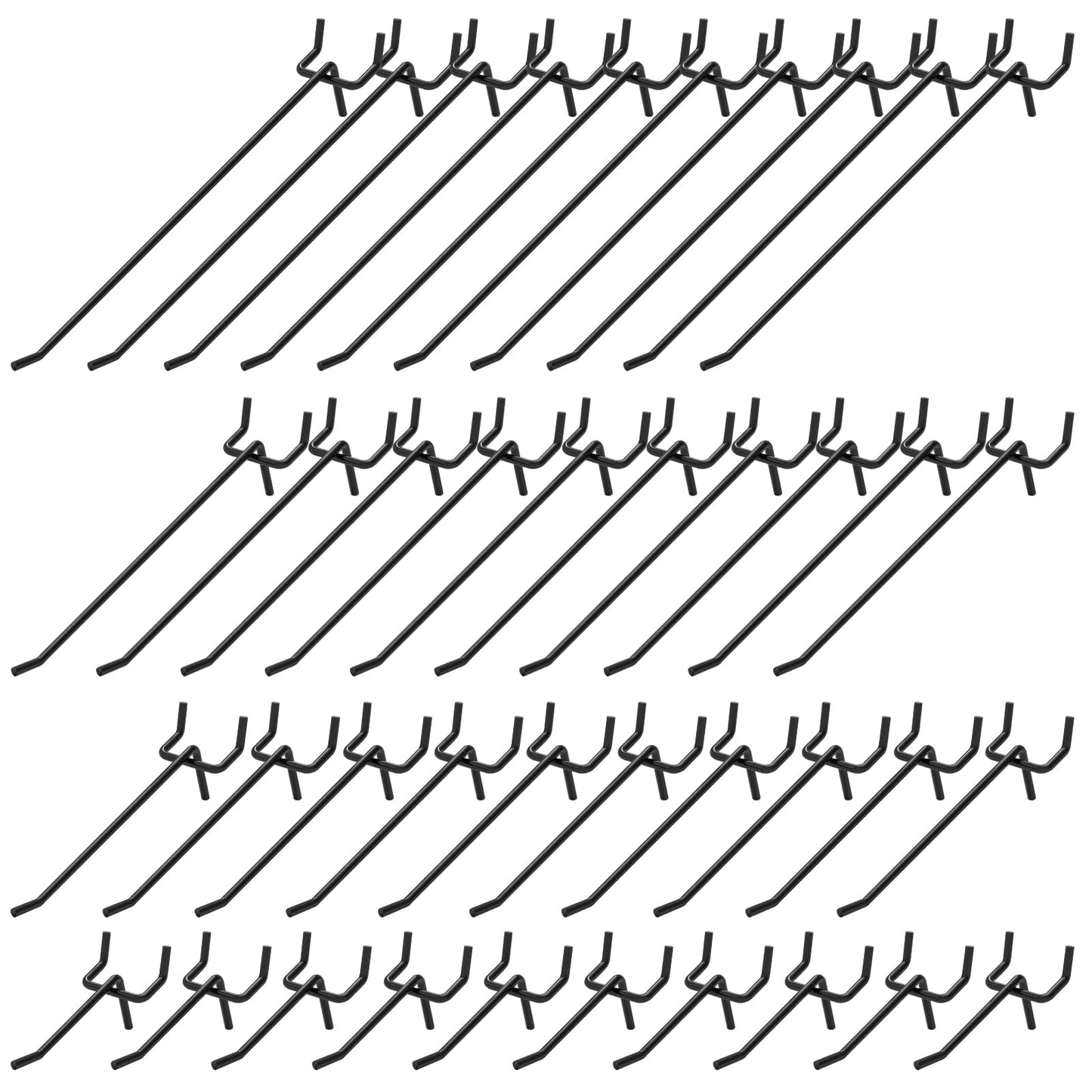 Waltool 40Pcs 2" /50mm Stainless Steel Pegboard Display Hooks Bulk Set, Black Garage Organization Peg Wall Hook Metal Slatwall Panel Hook Fit 1/8 and 1/4 Inch Pegboard for Retail