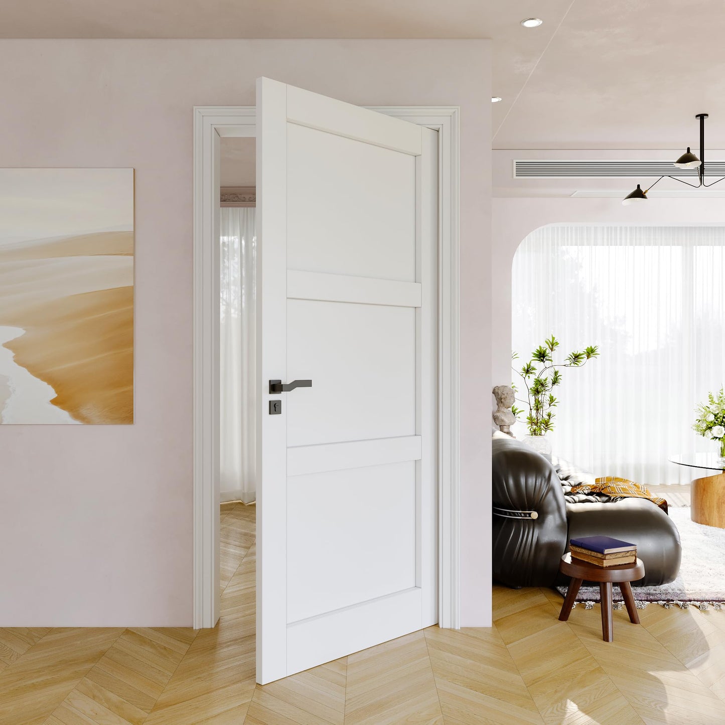 Slab Door Interior, Solid Core Pre-Built Wood Doors 36"x80", 3-Panel White Bedroom Door Shaker, Pantry, Bathroom, Laundry Swing Door w/o Frame, Pre-Finished & Paintable with CARB P2