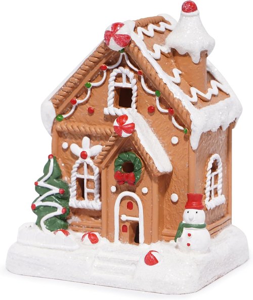 Hodao Gingerbread House Decoration | Handmade Polyresin Xmas Figurine for Winter Decor (Brown)