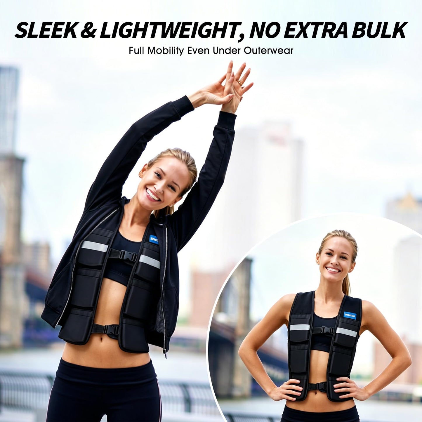 WICTTISPOSI Weighted Vest for Women, 2-12 lbs Adjustable Steel Shot Slim Fit Curvy Workout Vest with Reflective Strips and Phone Armband for Running Walking Fitness