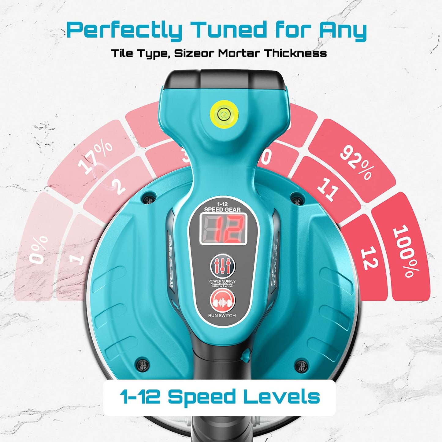 SEESII Tile Vibration Tool 160mm: Vibration Leveling Machine 10-Hours Long Lasting, Tile Vibrator With 12 Speeds For Laying Floor Wall Larger Tiles(6"X6" - 48"X48"), Tile Installers DIYer (KP-160B)