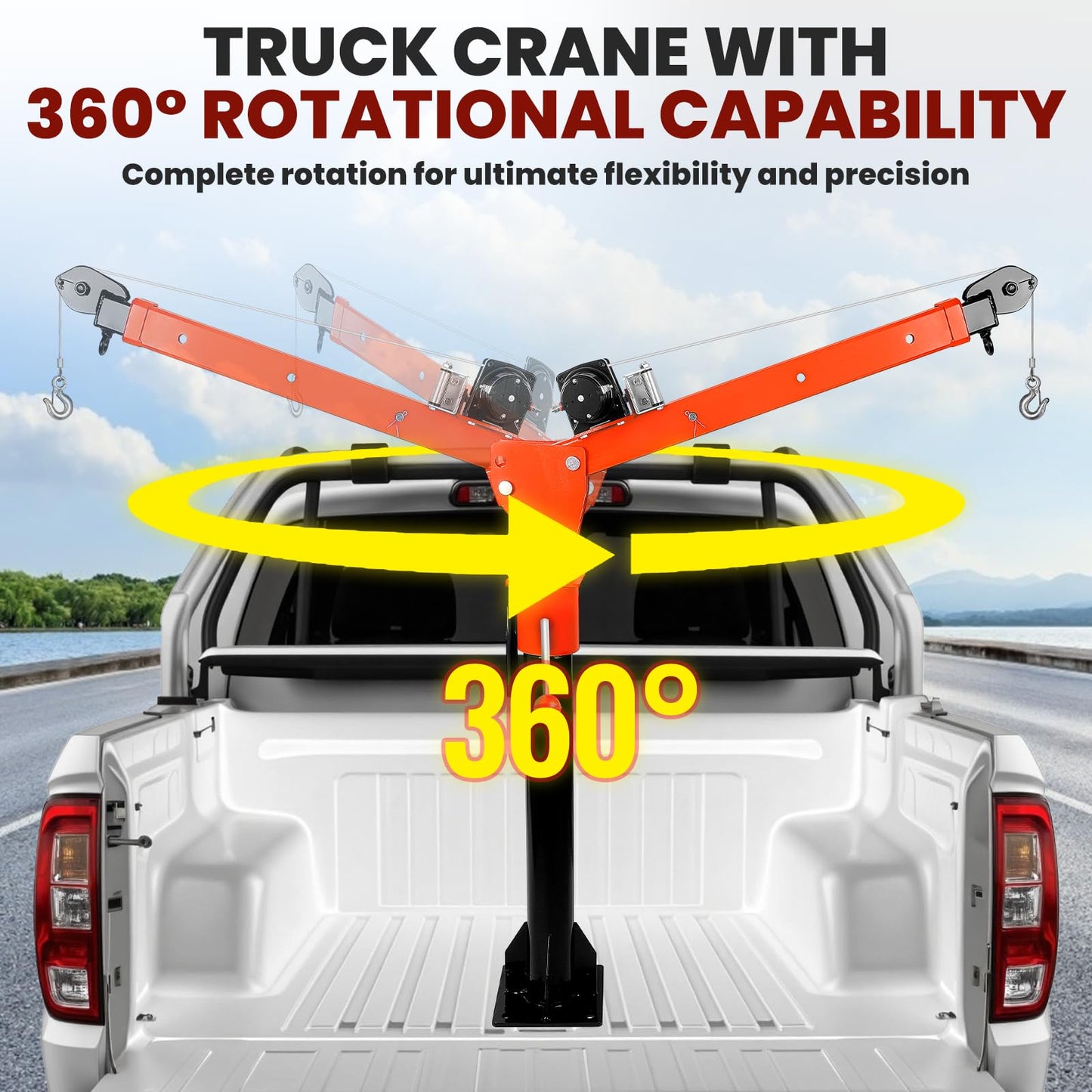2500 lbs Dismountable Household Hoist Truck Crane | 5000 lbs Electric Winch | Foldable Truck-Mounted Bed Crane | 360° Swivel Jib Crane for Construction, Industrial & Warehouse Lifting