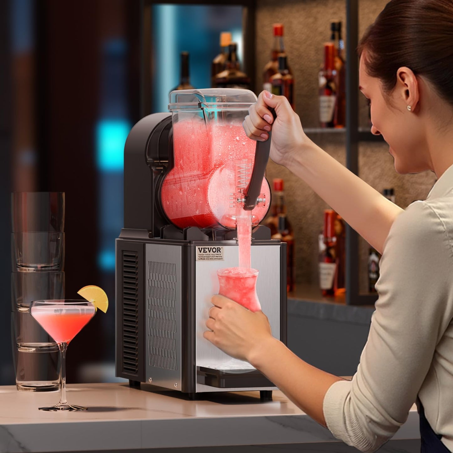 VEVOR Commercial Slushy Machine, 4L Single Tank Frozen Drink Machine, 16 Cups Stainless Steel Margarita Smoothie Frozen Drink Maker, Slushie Maker for Home Party Restaurants Cafe Bars
