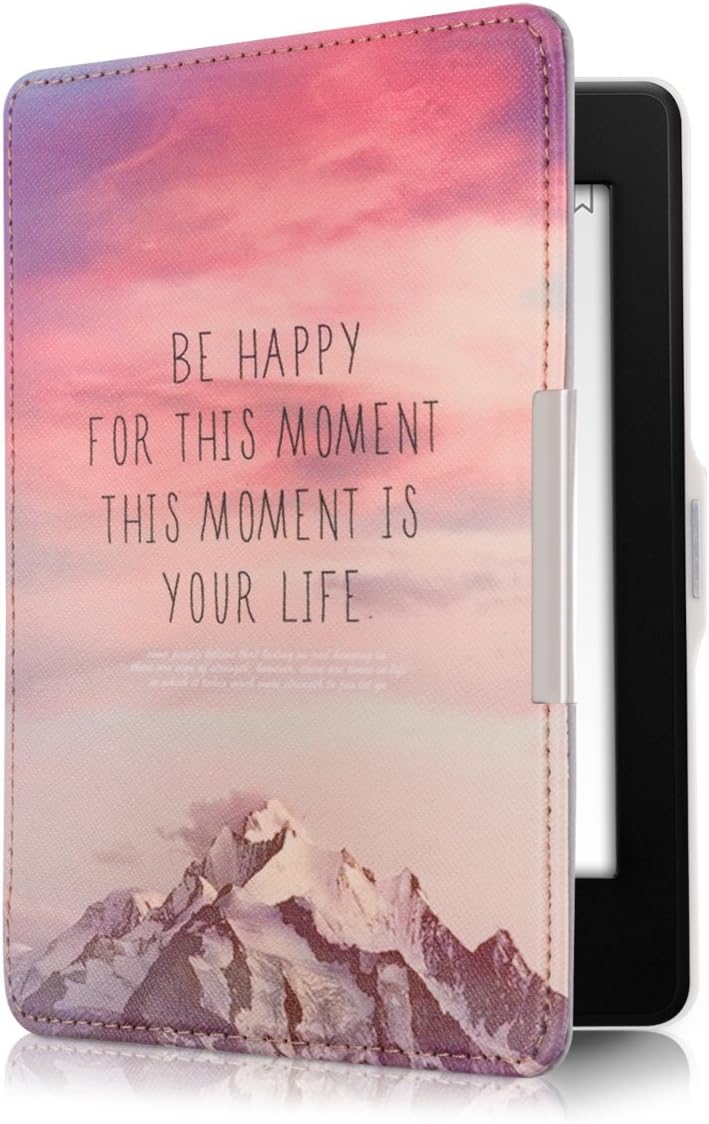 Be Happy Kindle Paperwhite Case - Stylish Cover in Pink, Violet & Coral