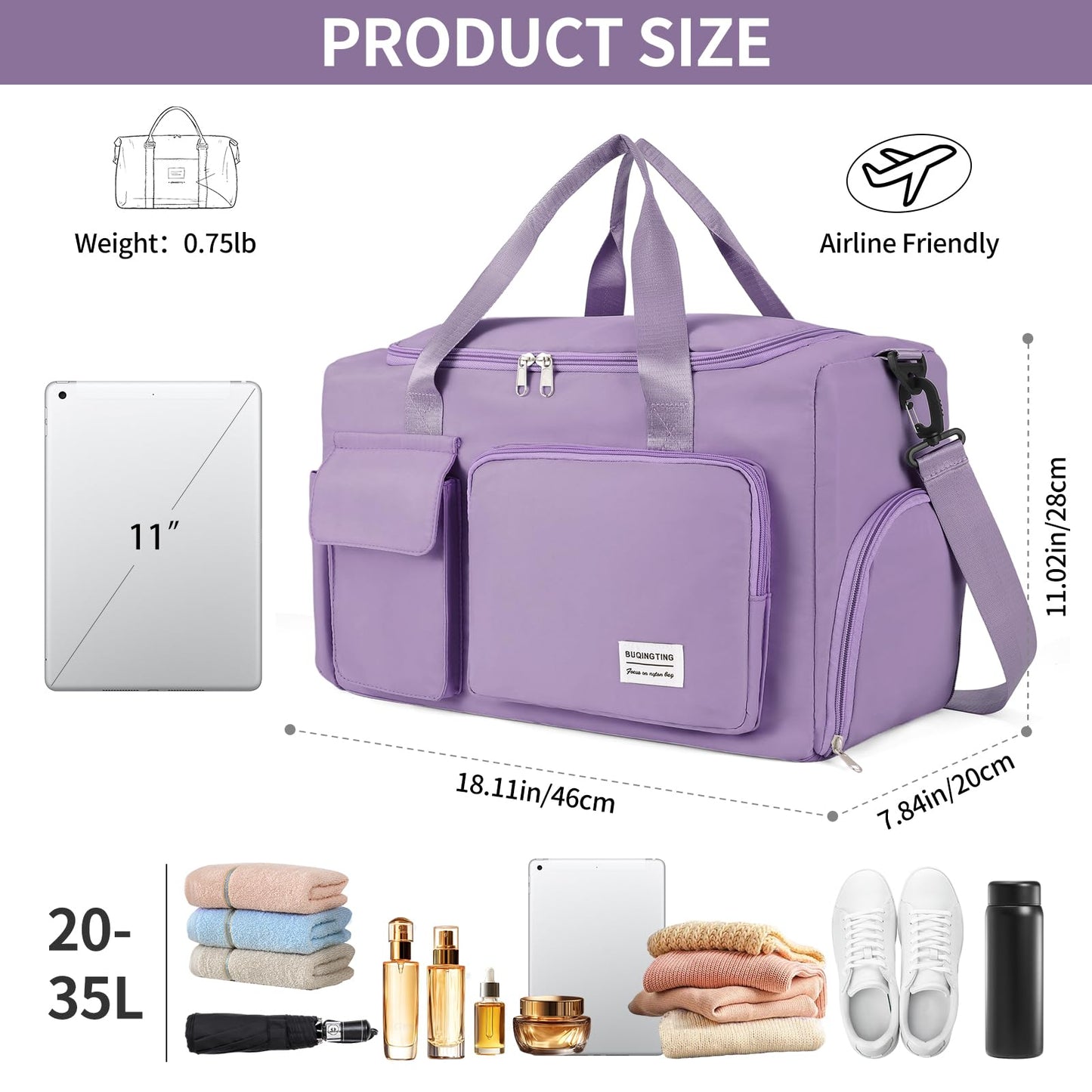 AMXNX Sports Gym Travel Duffel Bag For Women Shoes Compartment with Dry Wet Separated Pocket Weekender Bag Overnight Training