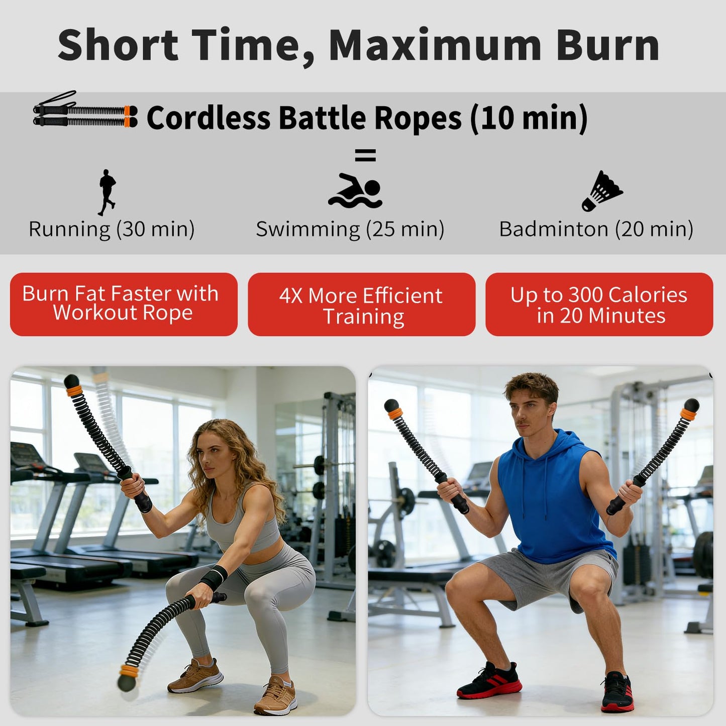 Pinailon Ropeless Battle Ropes, Workout Exercise Rope for Strength Building, Heavy Duty Portable Cordless Battle Ropes for Home Gym, HIIT and Low-Impact Aerobic Training for Men & Women, Black