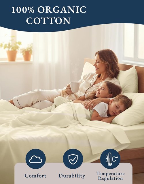 LANE LINEN 100% Organic Cotton Twin Bed Sheet Set - Soft, Breathable 3-Piece Bedding in Natural