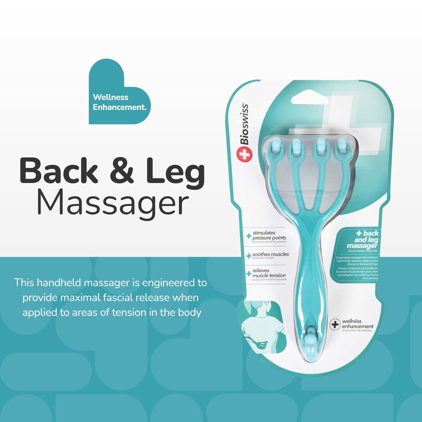 BioSwiss Claw Massage Roller, Handheld Muscle Massager with 5 Rotating Heads for Back, Legs, and Shoulder