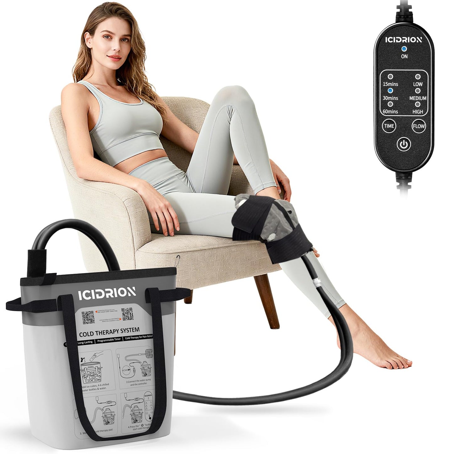 Cold Therapy Machine, Programmable Ice Machine for Knee After Surgery, Portable Knee Replacement Recovery System, Cryotherapy Pain Relief w/Compression Pad