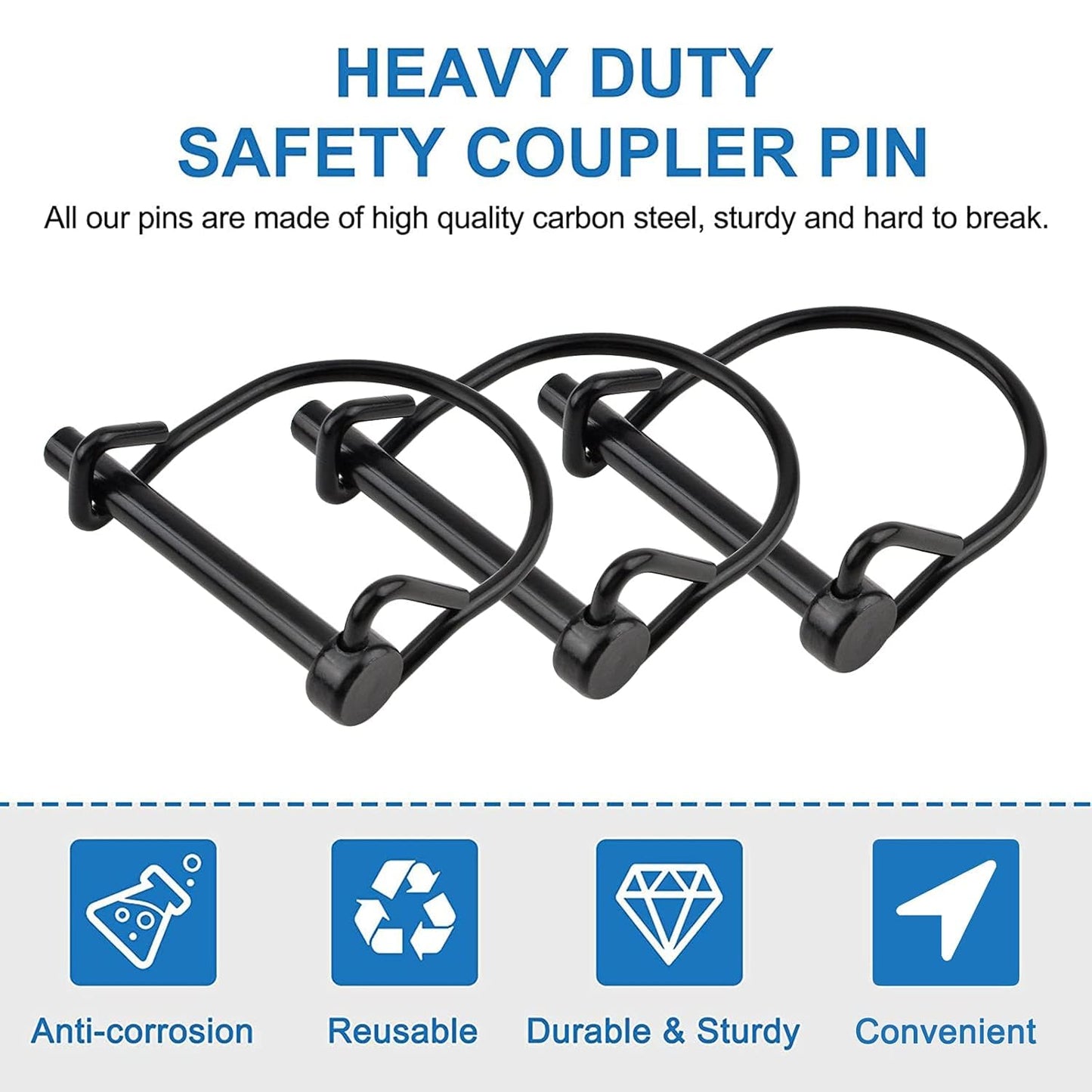 INCREWAY 28 pcs Wire Lock Pin, 1/4" Heavy Duty Safety Coupler Shaft Locking Pin Round Loop Wire Lock Trailers Pin for Farm Lawn Garden