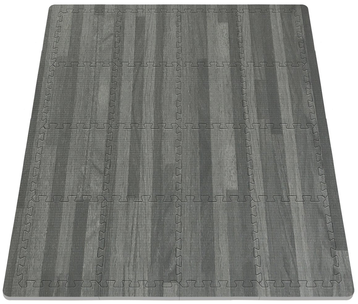 Sorbus Wood Floor Mats Foam Interlocking Mats Each Tile 1 Square Foot 3/8-Inch Thick Puzzle Wood Tiles with Borders – for Home Office Playroom Basement (16 Tiles 16 Sq ft, Wood Grain - Gray)