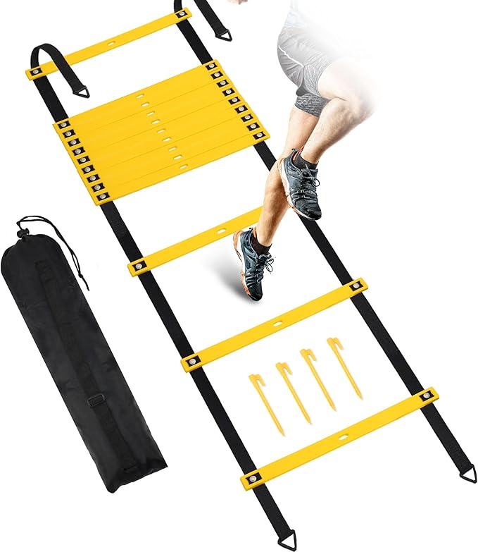 Fixed Rung Agility Ladder - 20ft 12 Rungs No Tangle Speed and Agility Training Equipment for Soccer Footwork Training with Carrying Bag/Ground Stakes for Adults Youth Kids