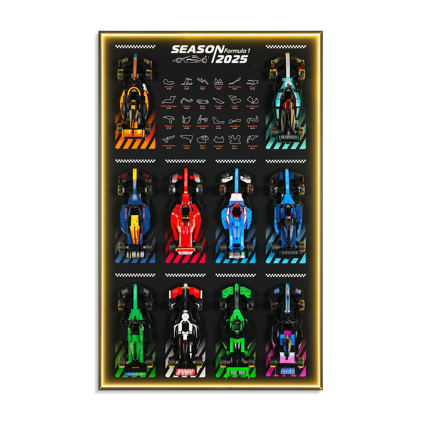 NAOCARD Display Wallboard with RGB LED Lights for Lego Speed Champions Race Car Collector's Pack,Wall Mount for 77242-77251 Collectible Model Car Kit (Car Not Included)