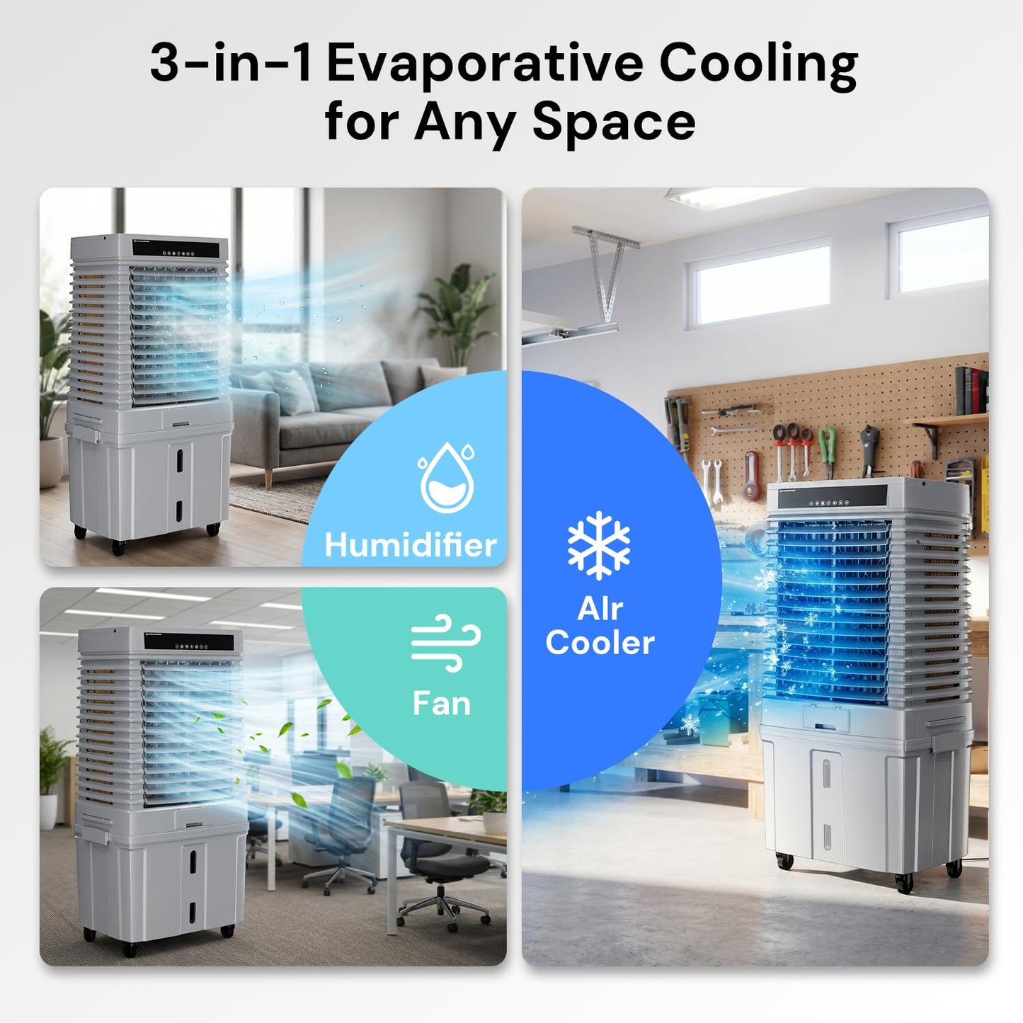 KEGIAN 4000 CFM Swamp Cooler, 41" Portable Evaporative Air Cooler w/ 13.5Gal Detachable Tank,120° Oscillation, Timer, Ambient Light, Remote, Energy Efficient Outdoor Air Conditioner for Patio, Garage