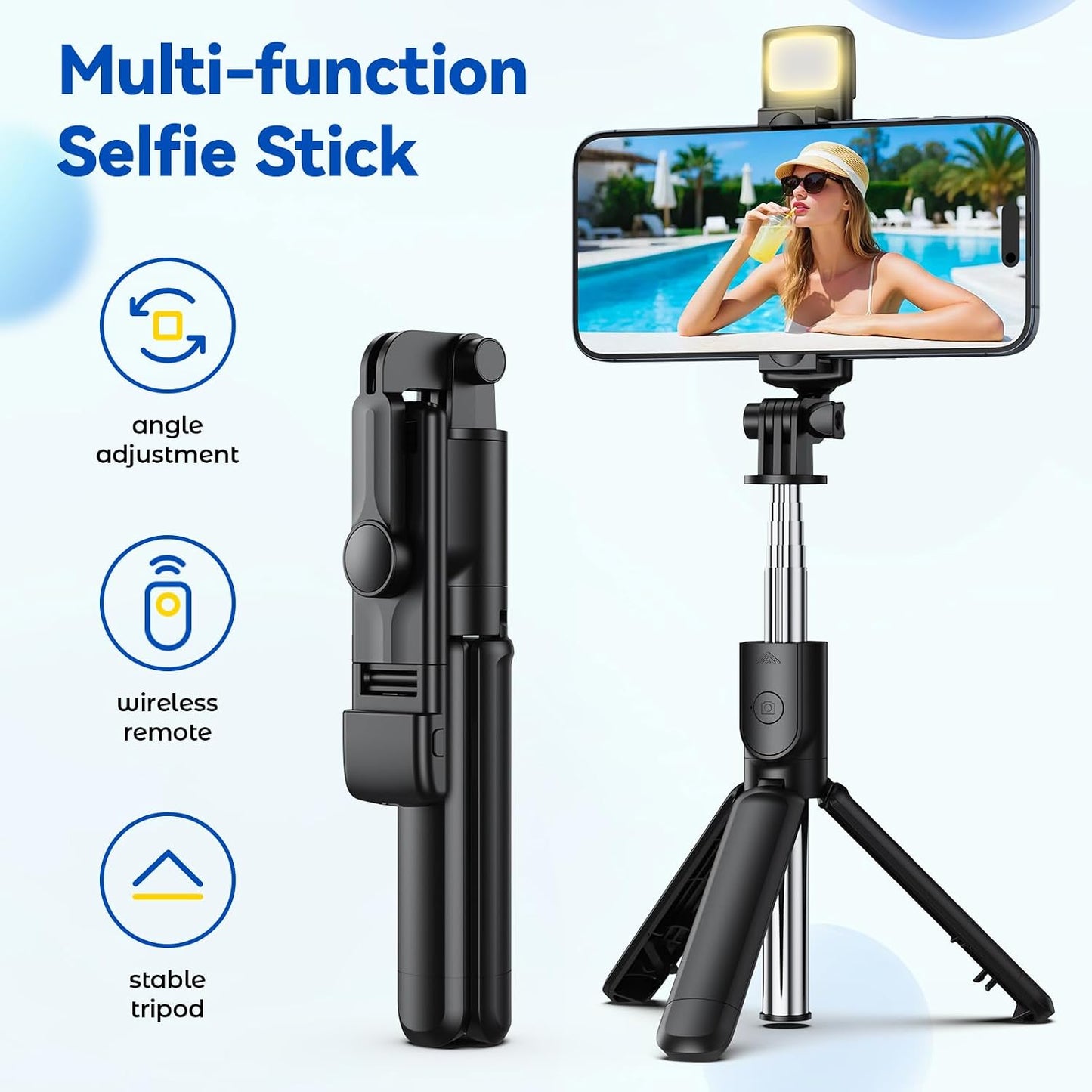 Aourxiv 4-7'' Selfie Stick Tripod with Light, Retractable Selfie Stick Tripod with Wireless Remote Control