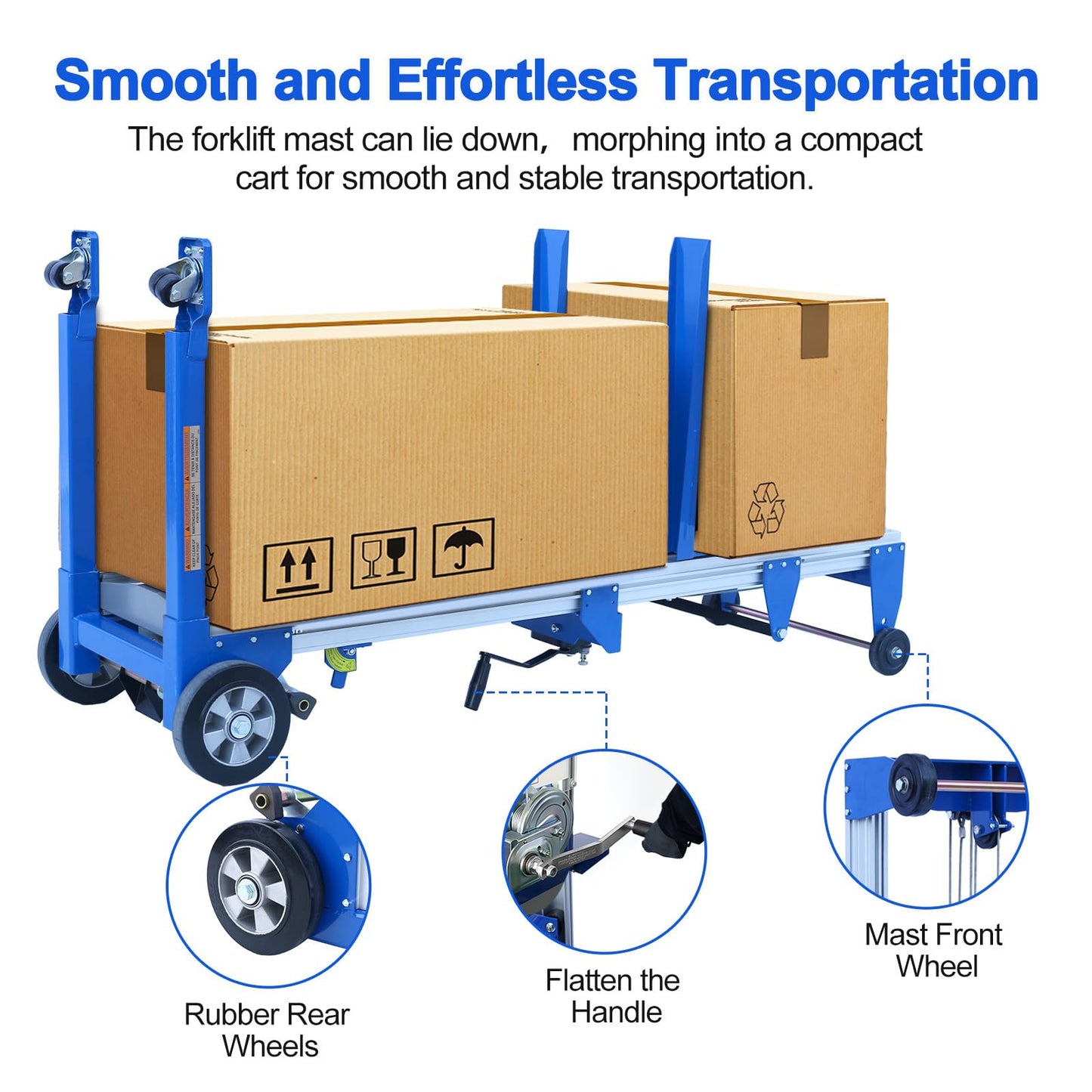 ELOMBR 400 lbs Material Lift Winch Stacker, 122" Lift Height, Fixed Straddle Hand Winch Lift Truck, Material Lifts for Warehouse, Factory, Library, 34.60"L x 24.80"W