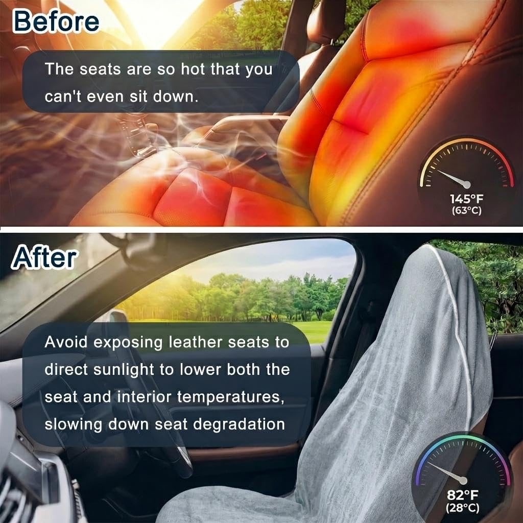 CORTHENA Car Seat Towel Cover, 2pcs Universal Front Seat Protector for Cars, SUVs and Trucks, Sweat Towel Car Seat Cover for Gym, Yoga, Swimming, Pets and Family Travel, Light Gray