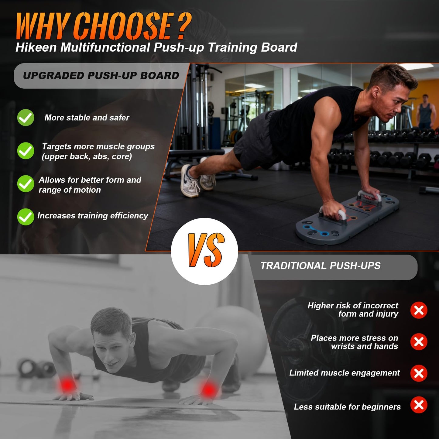 Hikeen Push Up Board - Portable Push Up Bar for Home & Travel, Multi-Functional Fitness Workout Equipment | Ideal Home Gym Equipment for Strength Training | Durable Push Up Board for Men and Women