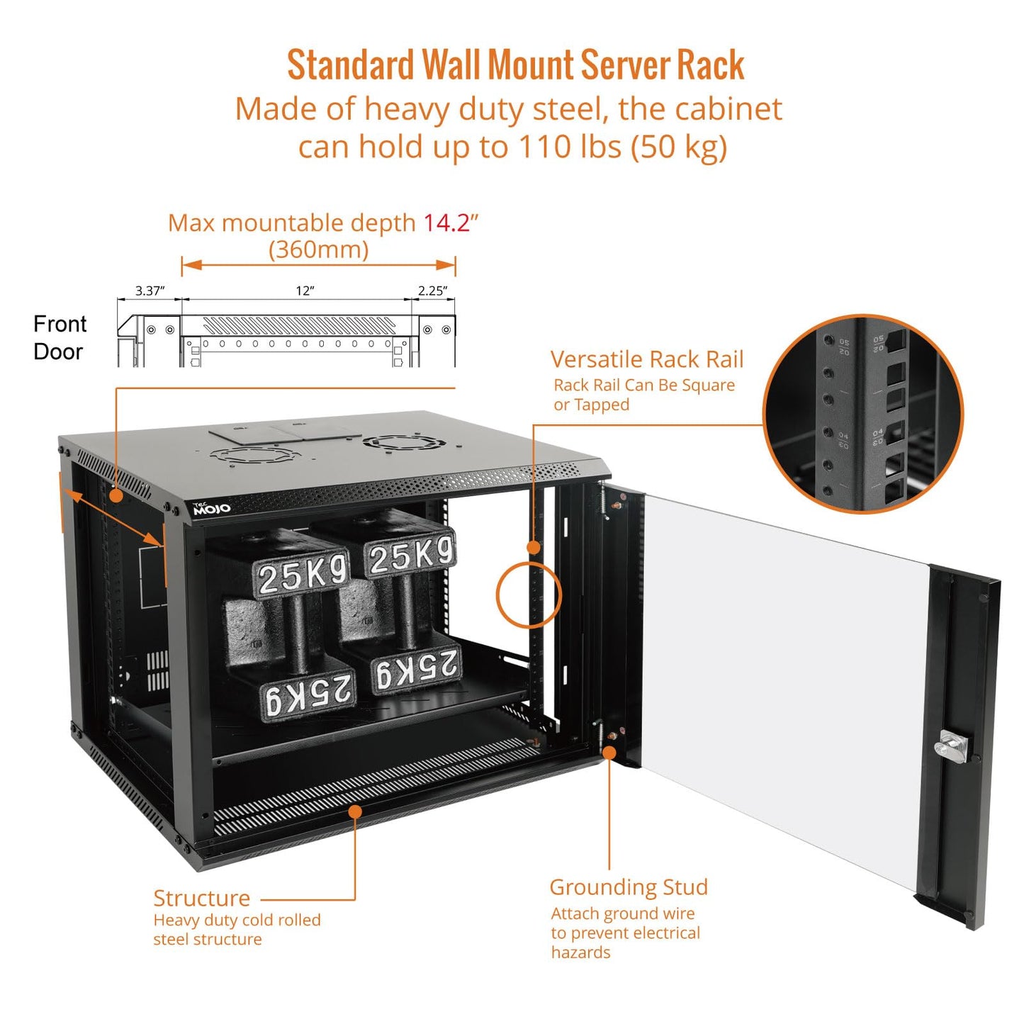Tecmojo 9U Wall Mount Server Cabinet IT Network Rack Enclosure Lockable Door and Side Panels Black,Cooling Fan, Glass Door, 17.7inch Depth,for 19” IT Equipment, A/V Devices
