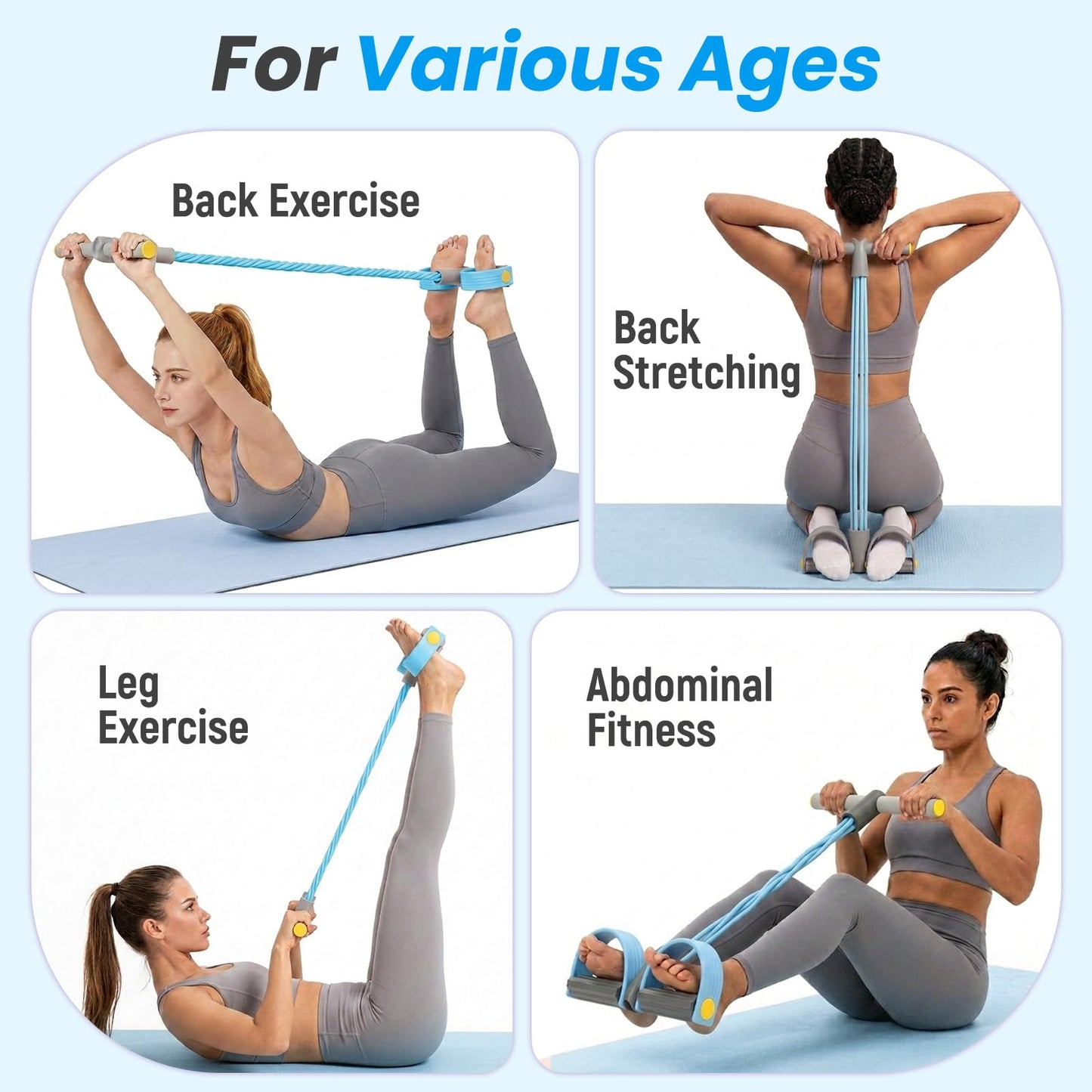 Asnomy Band Set – 8-Tubes Pedal Resistance Band with Handle, Ankle Resistance Band with Figure 8 Resistance Band for Strength Exercises, Training for Stretching The Abdomen,Waist,Arms and Legs