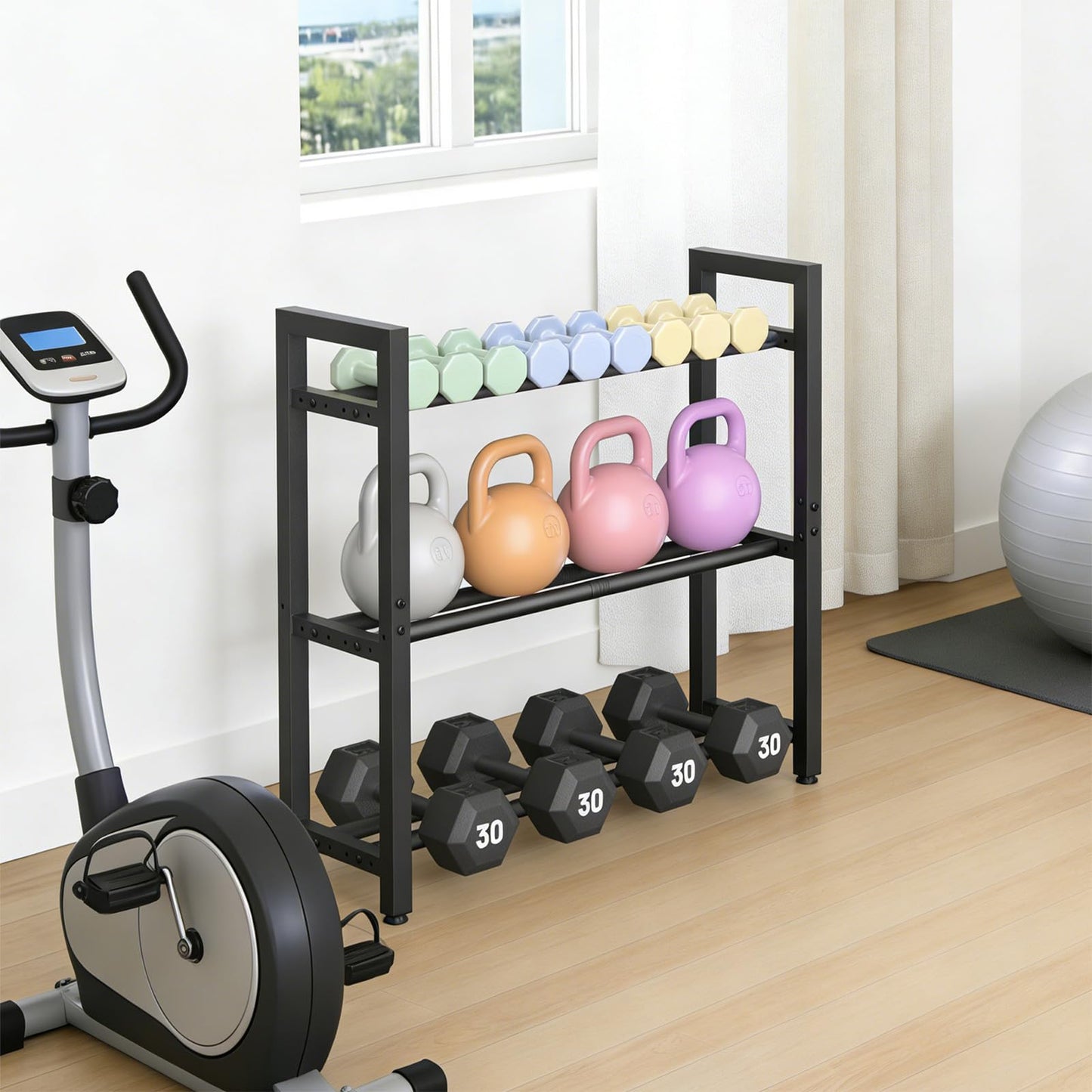 Dumbbell Rack Stand Only, Weight Rack for Home Gym, Heavy-Duty Kettlebell Rack, 3 Tier Adjustable Weight Storage Racks, Space-Saving Home Gym Organizer