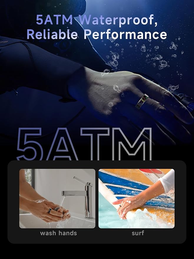Smart Ring for Women Men, Health Ring with Colorful Display, Fitness Tracker with Heart Rate, Blood Oxygen, Sleep Monitor, No Subscription Fee, 5ATM Waterproof for iPhone & Android (Silver, 8)