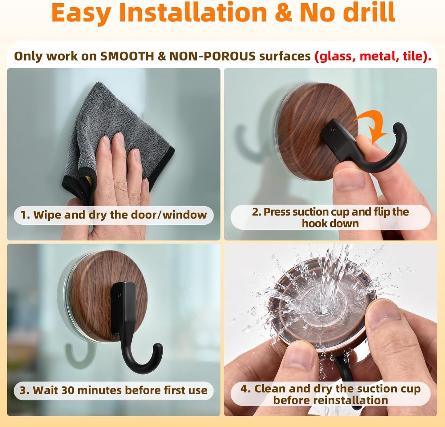Walnut Wreath Hanger - Upgraded Suction Cup Hook for Doors & Windows | 2 Pack for All Seasons