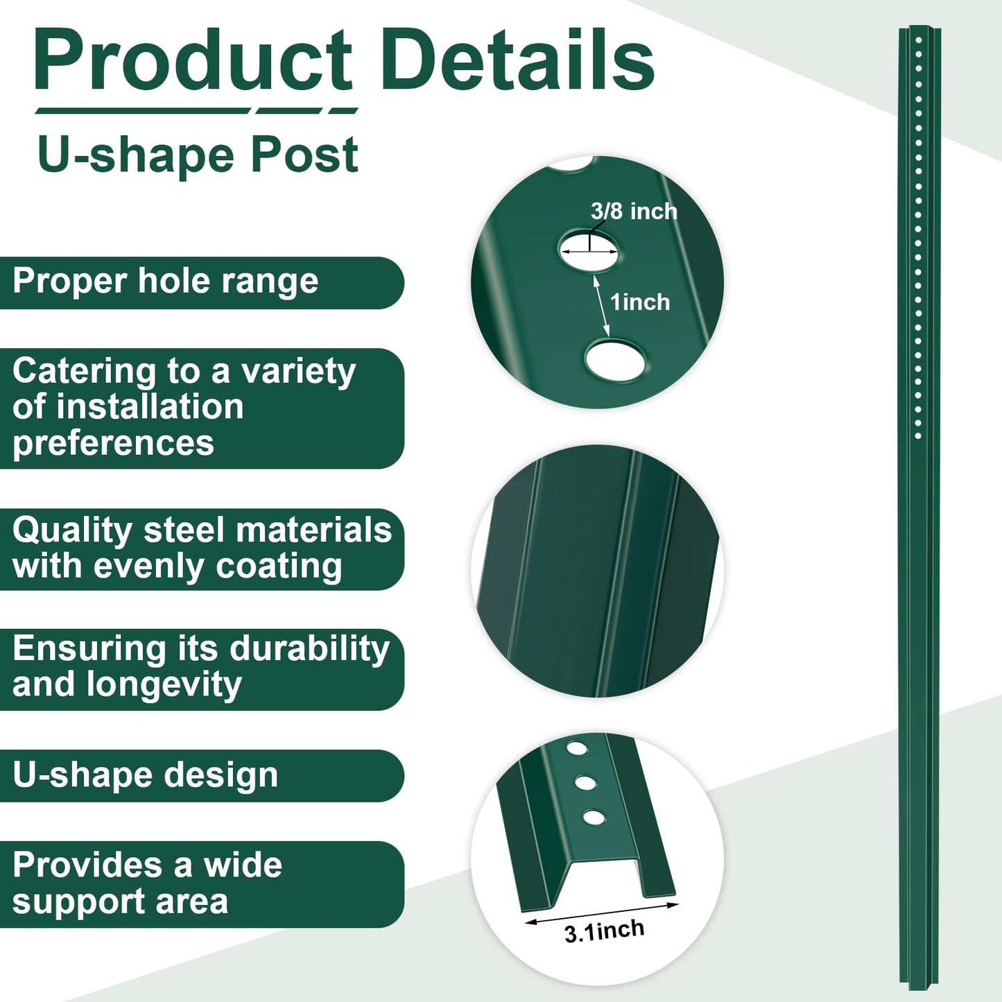 Gisafai 10 Pack 6ft Tall Green U Channel Sign Steel Post with Enamel Coating Heavy Duty Metal Sign Post with Pre Drilled Holes for Easy Mounting