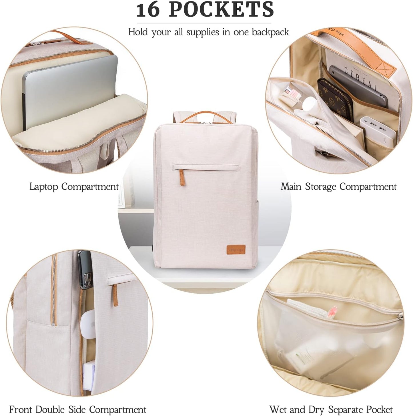 Backpack 15.6 Inch Backpack Backpack Commuter, Hp hope Laptop for Women, Work with USB Port, Water Resistant