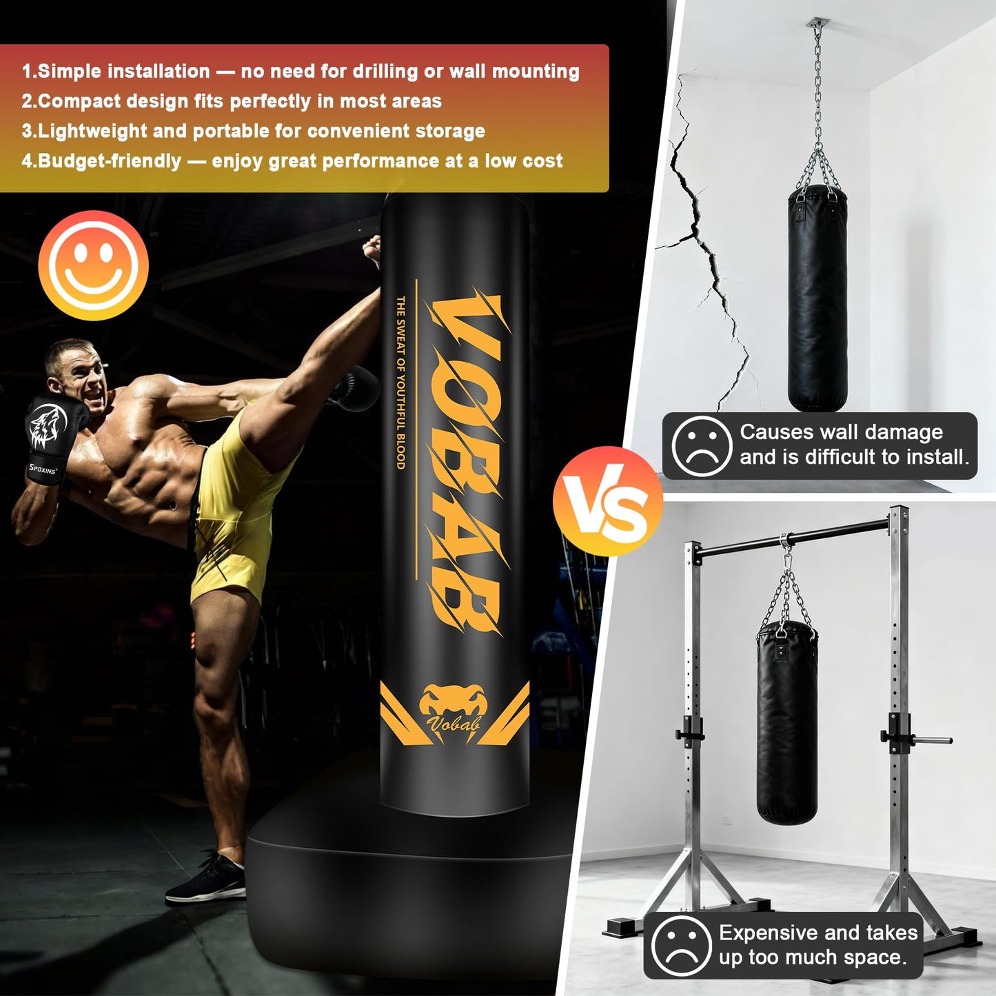 Freestanding Punching Bag with Gloves, 70'' Superior Boxing Bag with Stand for Adults & Teens, No Drill Kickboxing Bags for Men Women Beginners Training MMA, Muay Thai, Karate & Home Fitness