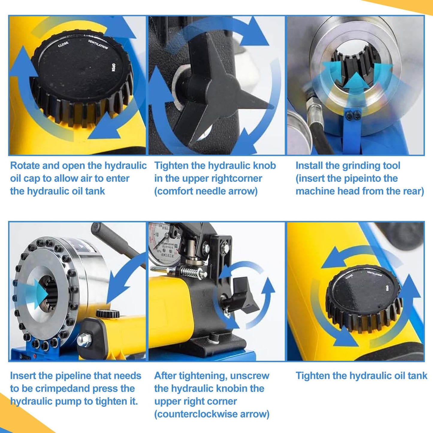 Hydraulic Hose Crimper with 8 Sets of Dies - High Pressure Handheld Crimping Tool for 1/4" to 1" Hose (6mm-28mm), 1000KN Force, Magnetic Mold, 1L Oil Tank