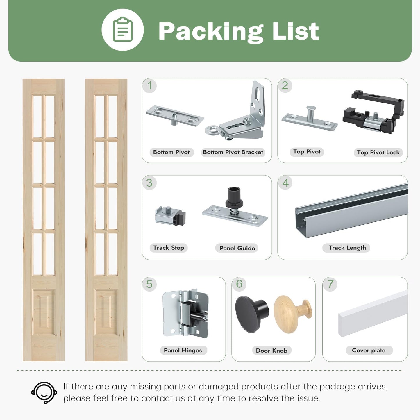Roymelo Bifold Doors for 24"×80" Opening, Clear Glass French Interior Folding Barn Door with Concealed Hardware Kit Included, Spruce Wood Support DIY Dyeing, Preassembled Door, Save Space