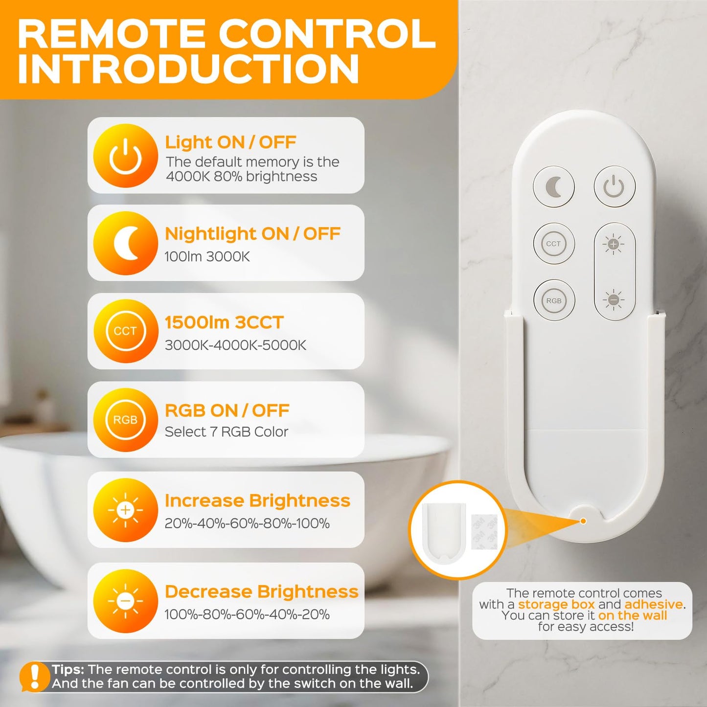 Bathroom Exhaust Fan with Light, 36W Quiet Vent Fan - 160 CFM & 1.0 Sone, 1500lm LED Light (3000K/4000K/5000K) - 5 Brightness Adjustable, 7 RGB Modes & Nightlight, Remote Control, Easy to Install