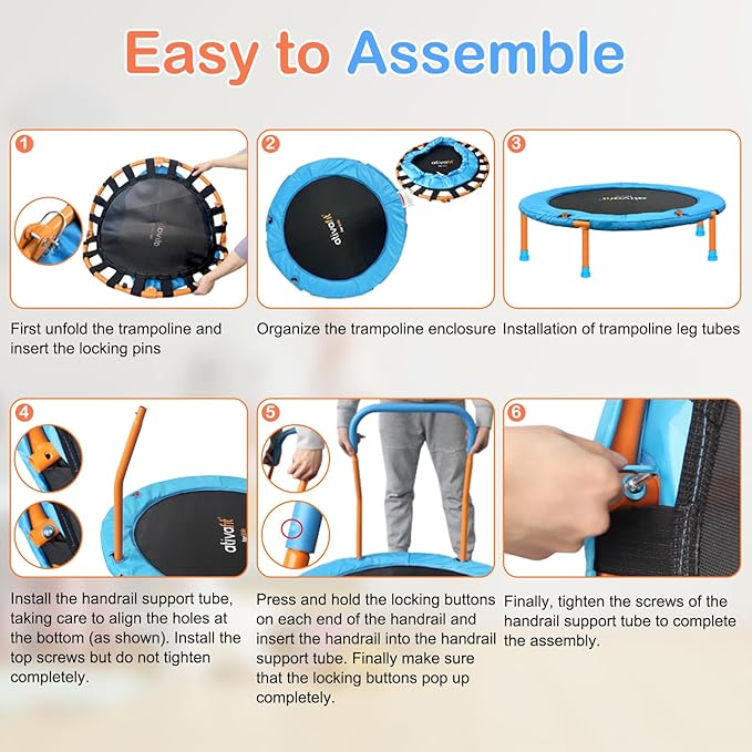 Ativafit 36inch Mini Toddler Trampoline for Kids Ages 2-6 Indoor Outdoor Folding Small Rebounder Trampoline with Foam Handle Safety Padded Cover Fun for Kids