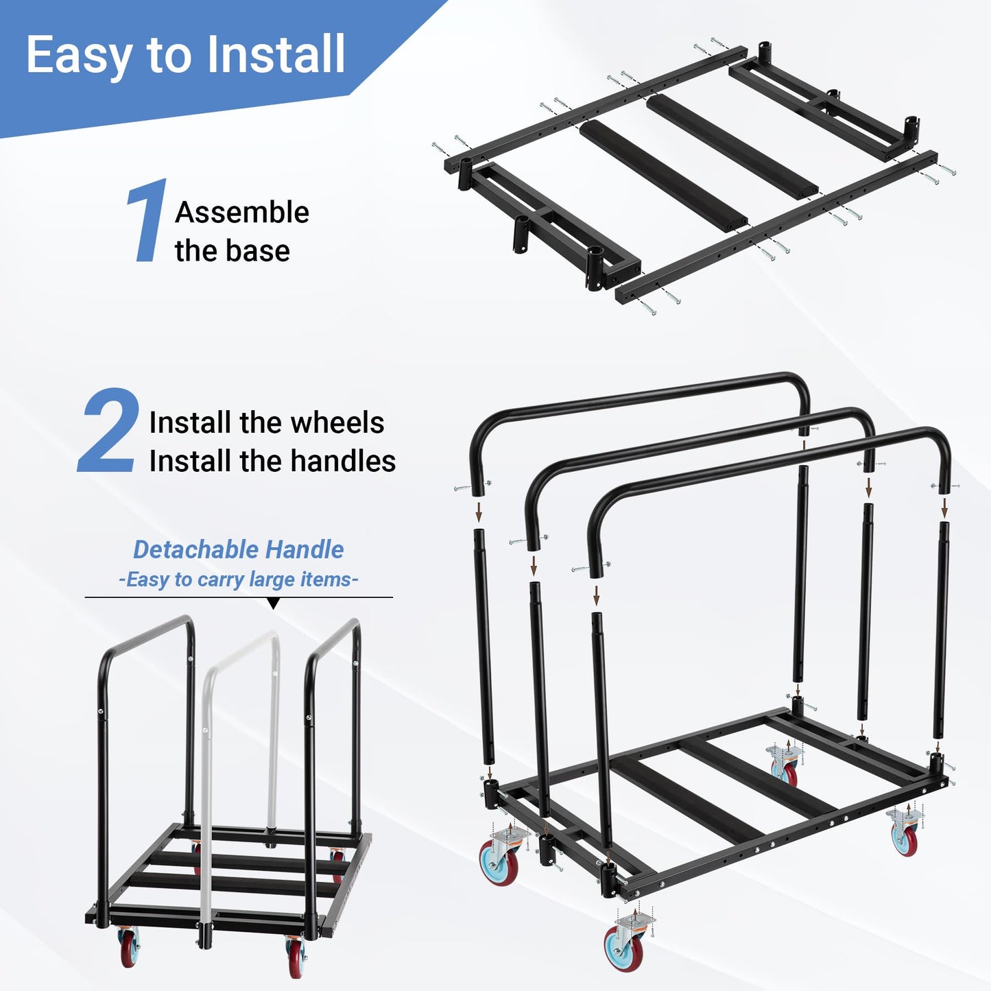 Eastrexon Updated Folding Table Cart, 5" Swivel Wheels Heavy Duty Table Dolly, Drywall Dolly Cart w/ 2000 LBS & 10 Table Capacity for Party Events, Factory, Hotel, Warehouse