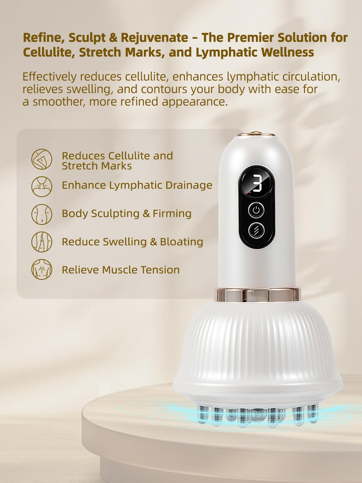 DiDEER Lymphatic Drainage Massager & Anti Cellulite Massage Tool, Reduce Stretch Marks & Cellulite,for Legs, Arms & Belly, Body Sculpting Machine with Microcurrent, Light, Heat & Vibration, (White)