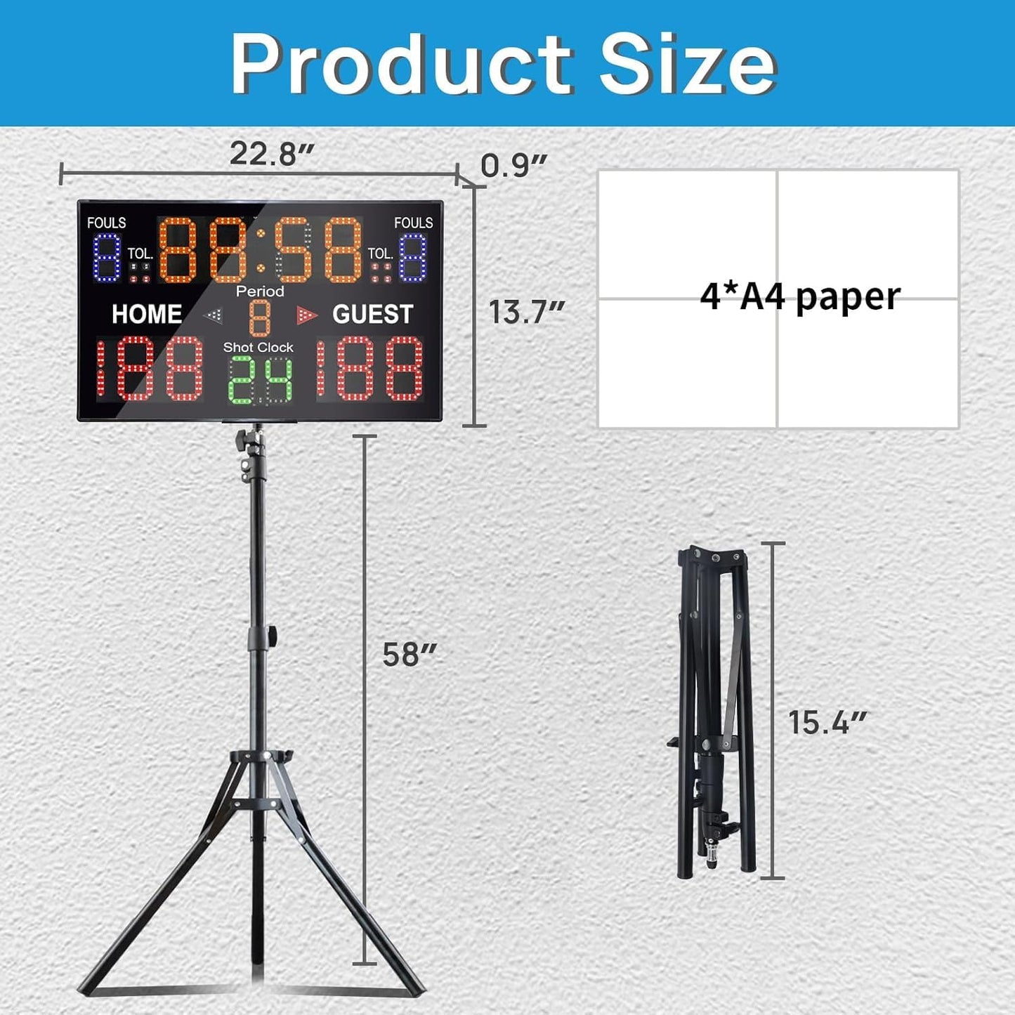 YZ LED Basketball Scoreboard with Shot Clock, Digital Scoreboard with Remote, Electronic Scoreboard with Timer Clock, Digital Score Keeper Outdoor (with Stand)