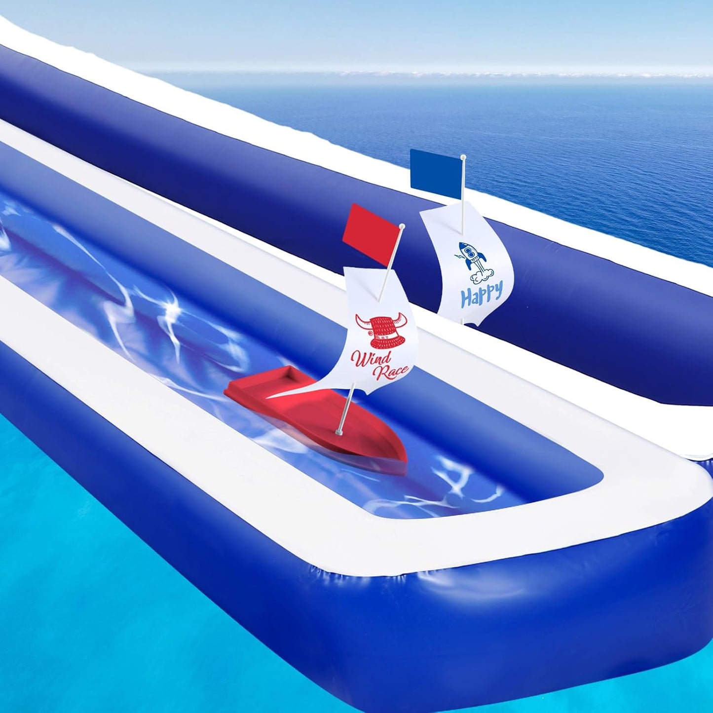 Gemscream 2 10ft Pcs Inflatable Sailing Boat Raceway, Portable Water Racing Lane Track for Kids, Indoor Outdoor Water