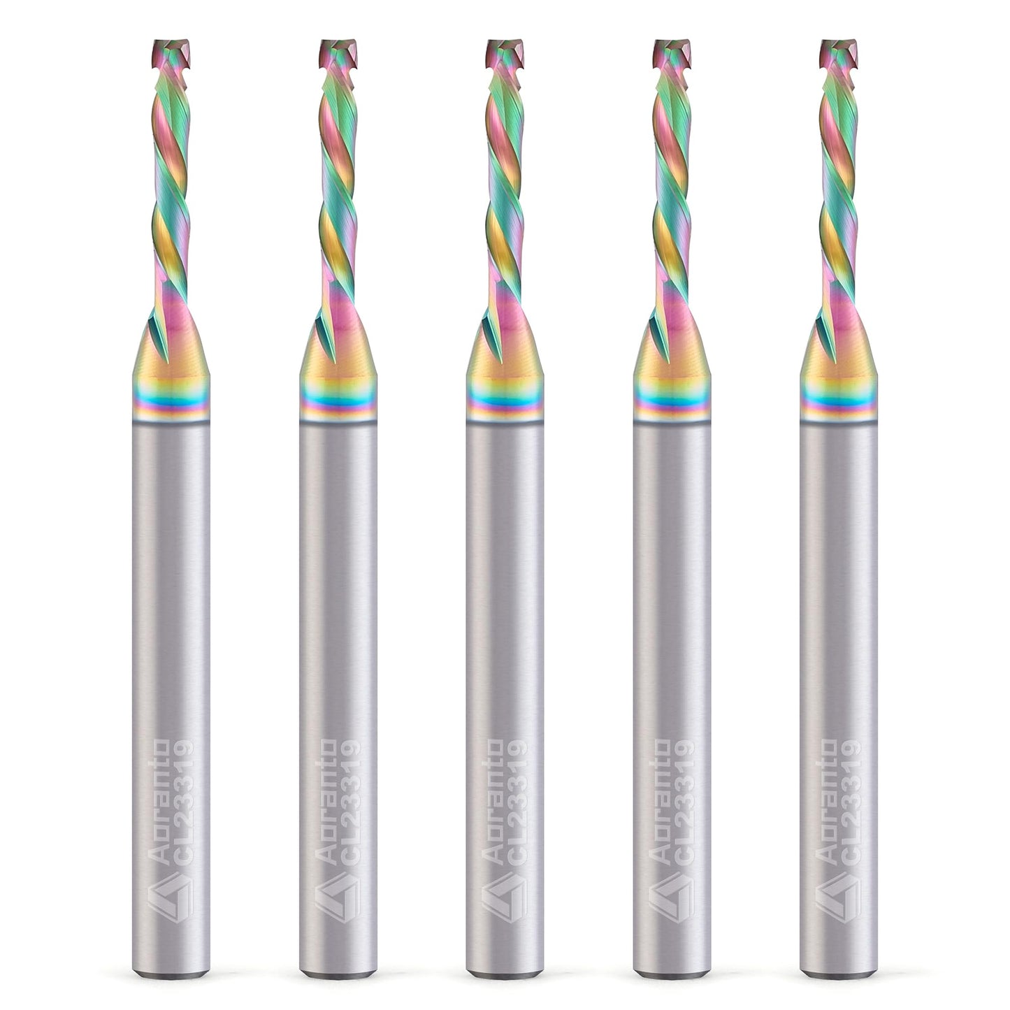Aoranto CL23319 1/8" Up&Down Compression Spiral CNC Router Bits 1/4" Shank, Industrial Quality Extra Long Life Coating Solid Carbide End Mill for Wood Mortise Slot Carving, 1/8" Dia x 3/4" CL, 5 Pack