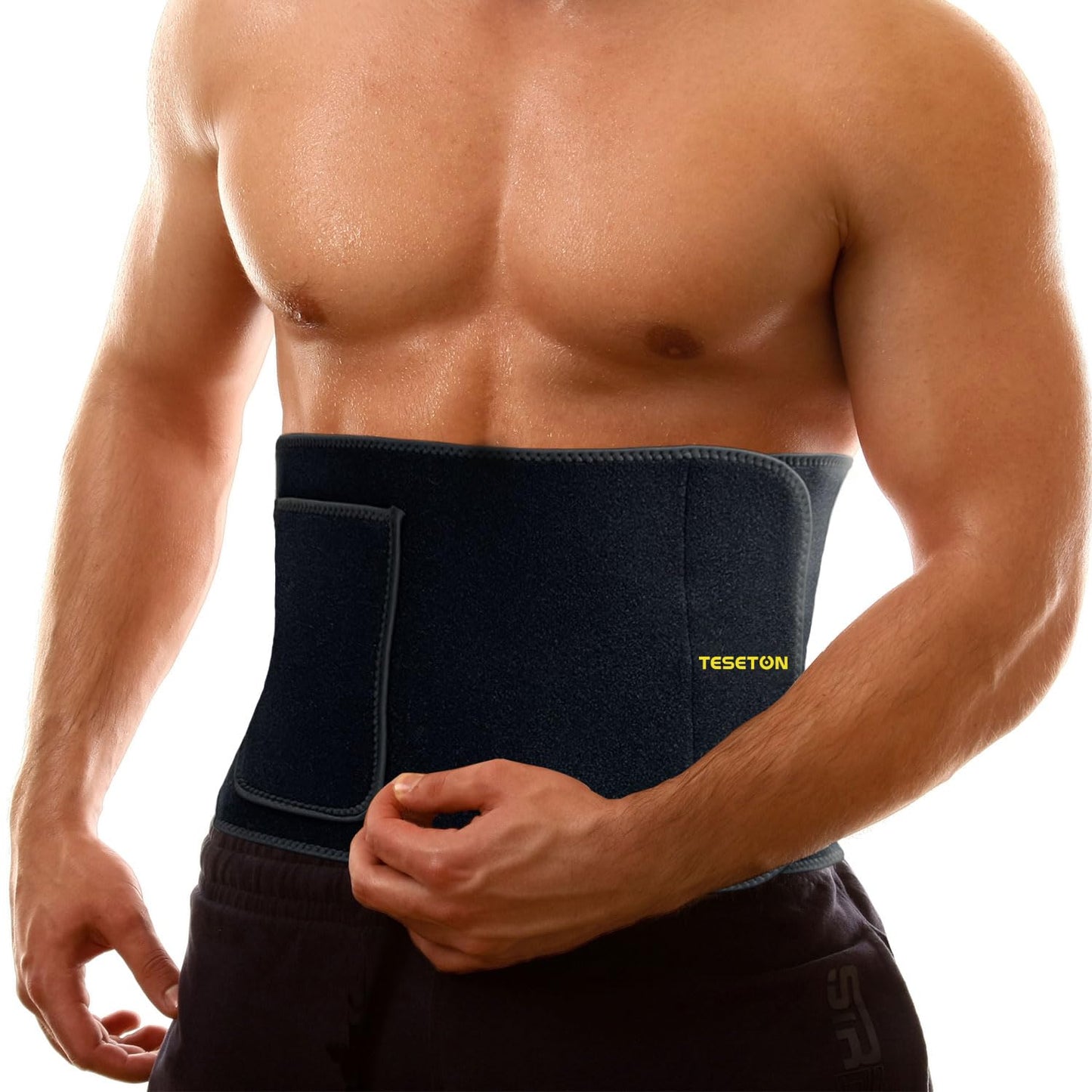 TESETON Waist Trainer for Men Women, Sweat belt for Men Women, Workout Waist Trimmer, Sweat Belt Sweatband Waist Sport Girdle Sauna Abdominal Belly for Fitness 01 Black M