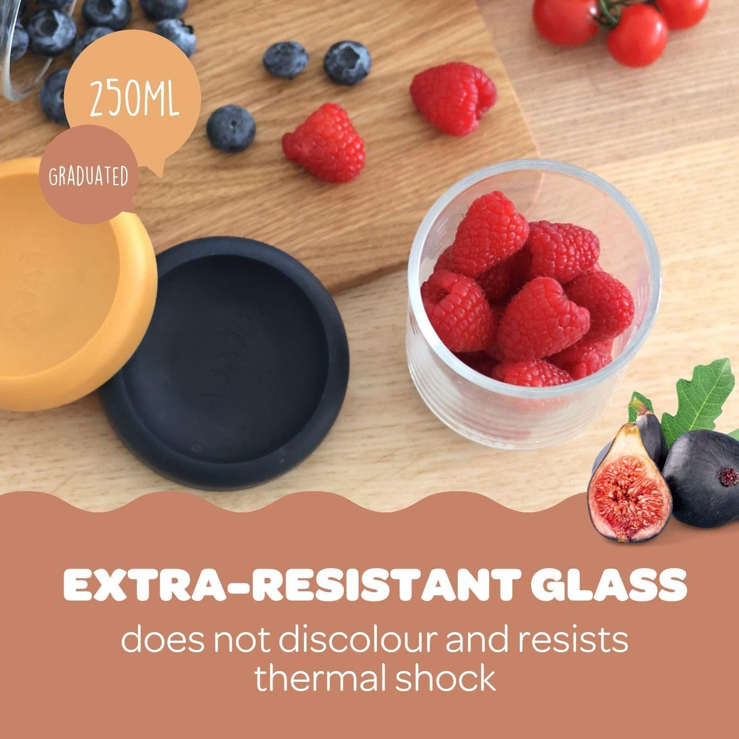 BEABA 6 Pack Glass Baby Food Jars with Soft Silicone Air Tight Lids, 5 oz Glass Storage Containers with Lids, Microwave and Freezer Safe Containers, Sunrise