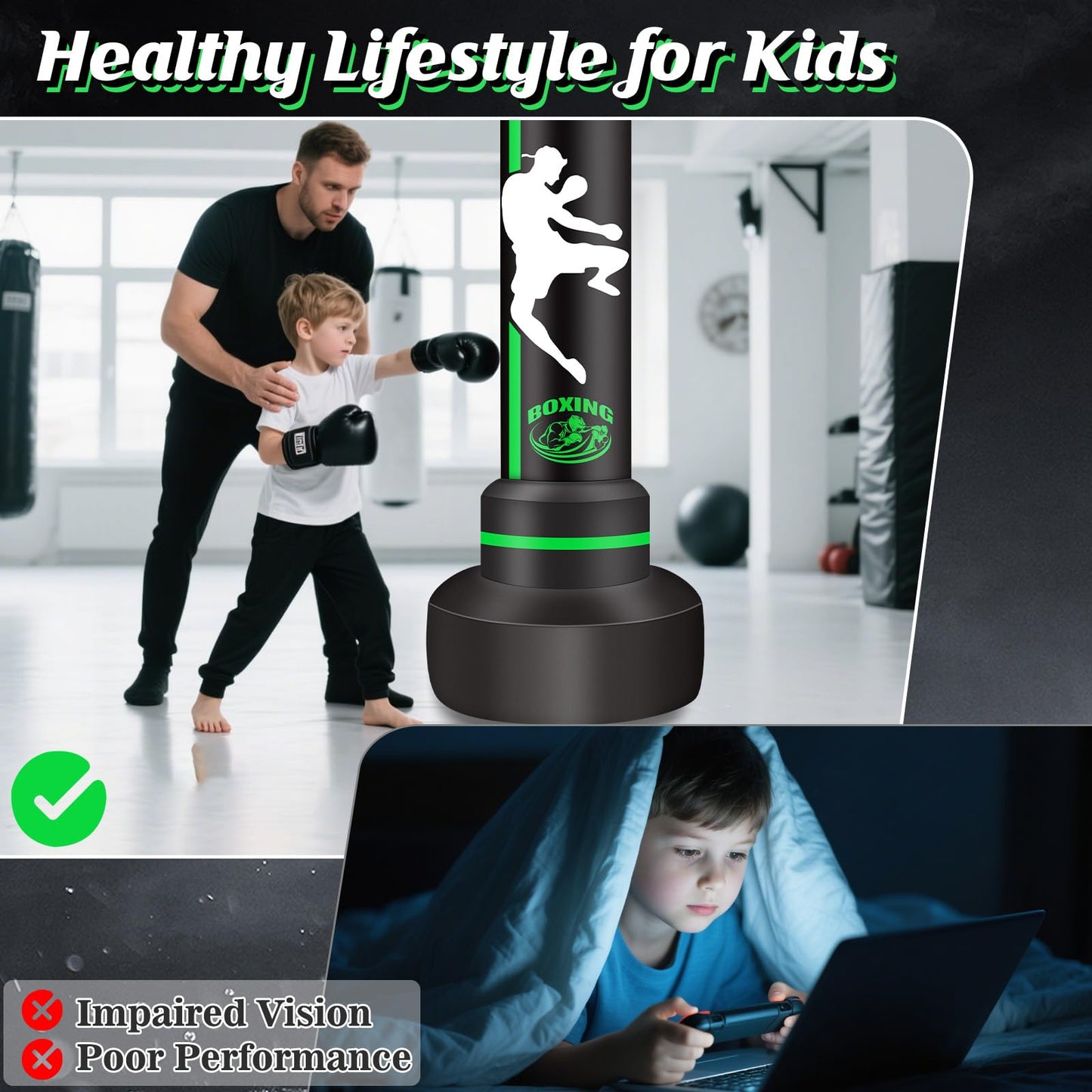 Heavy Freestanding Punching Bag for Adults Teens, 70” Standing Boxing Bag with Gloves and Pump, Women Men Stand Kickboxing Bags for Boxing Training MMA Fitness Home Gym Martial Arts