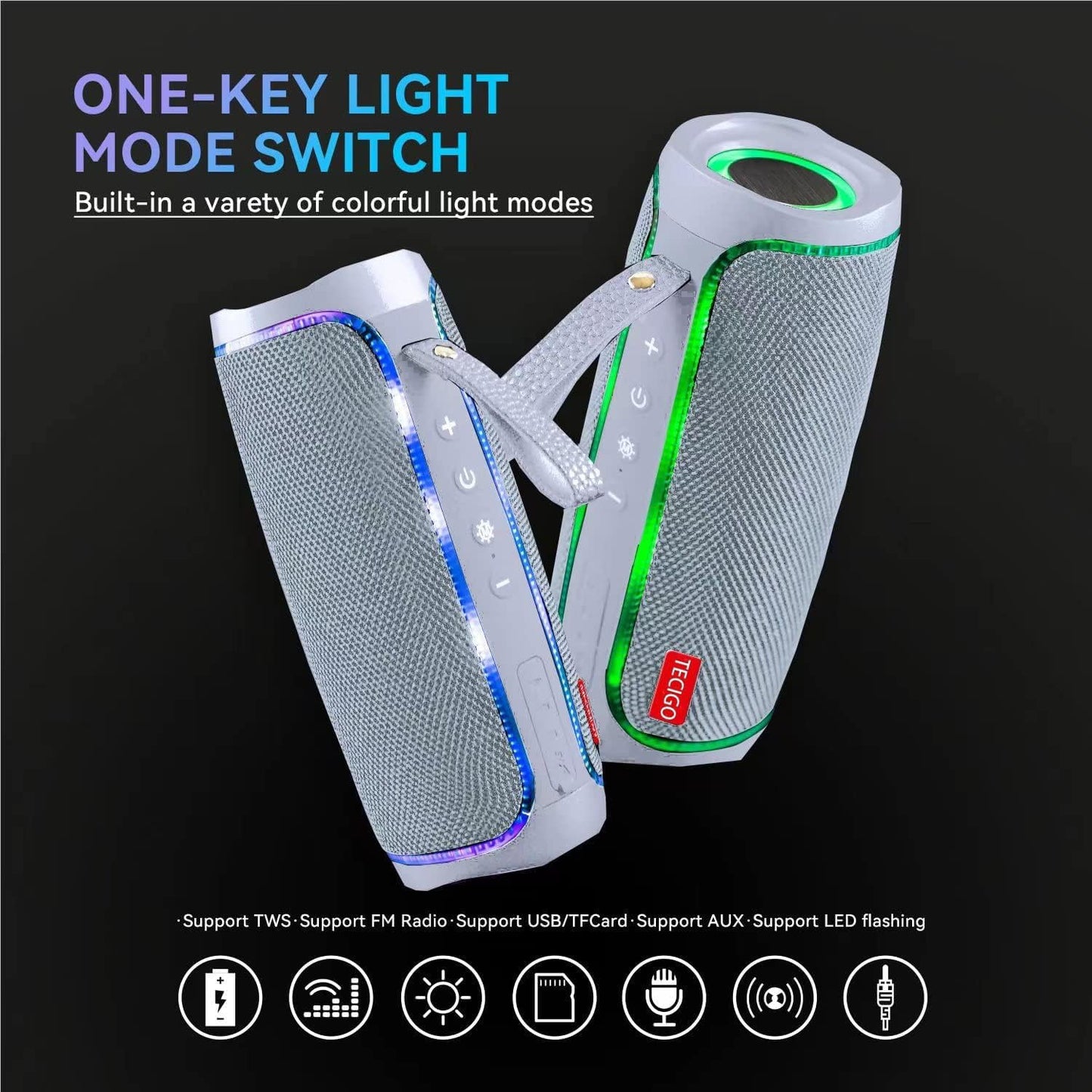 TECIGO Speaker10 5.3, Portable Bluetooth Speakers Outdoor Portable Bluetooth Hours of PlaytimeBluetooth Wireless