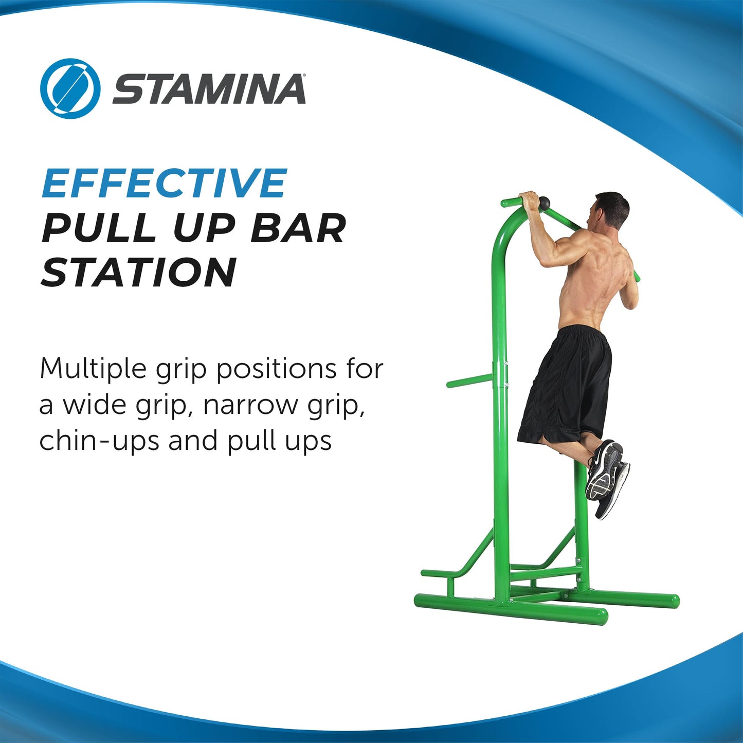 Stamina Pull Up Bar Tower & Dip Station, Free Standing Outdoor Home Gym Equipment, Green - Adjustable and Portable Workout Stand for Calisthenics Body Weight Training